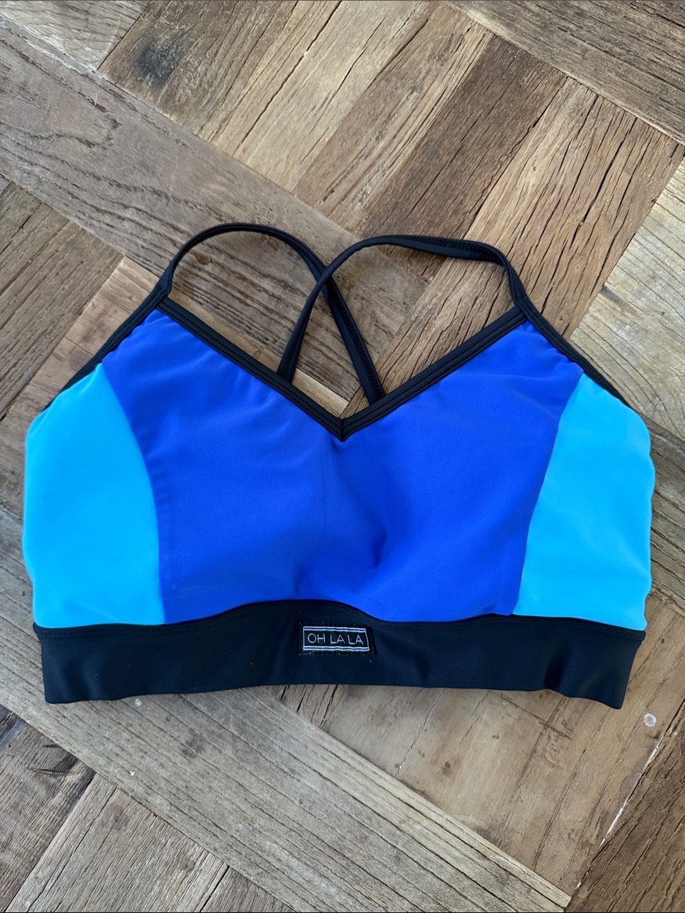 Dual-Blue Strappy Swim Bikini Top